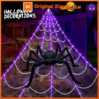 Xiaomi 1 Set Halloween Spider Web Decorative Lights Giant Spider Web with Scary Realistic Spider For Home Garden Halloween Decoration