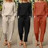 Two Piece Sets Women Long Sleeve Blouse Tops And Long Pants Cotton Linen Casual Suits