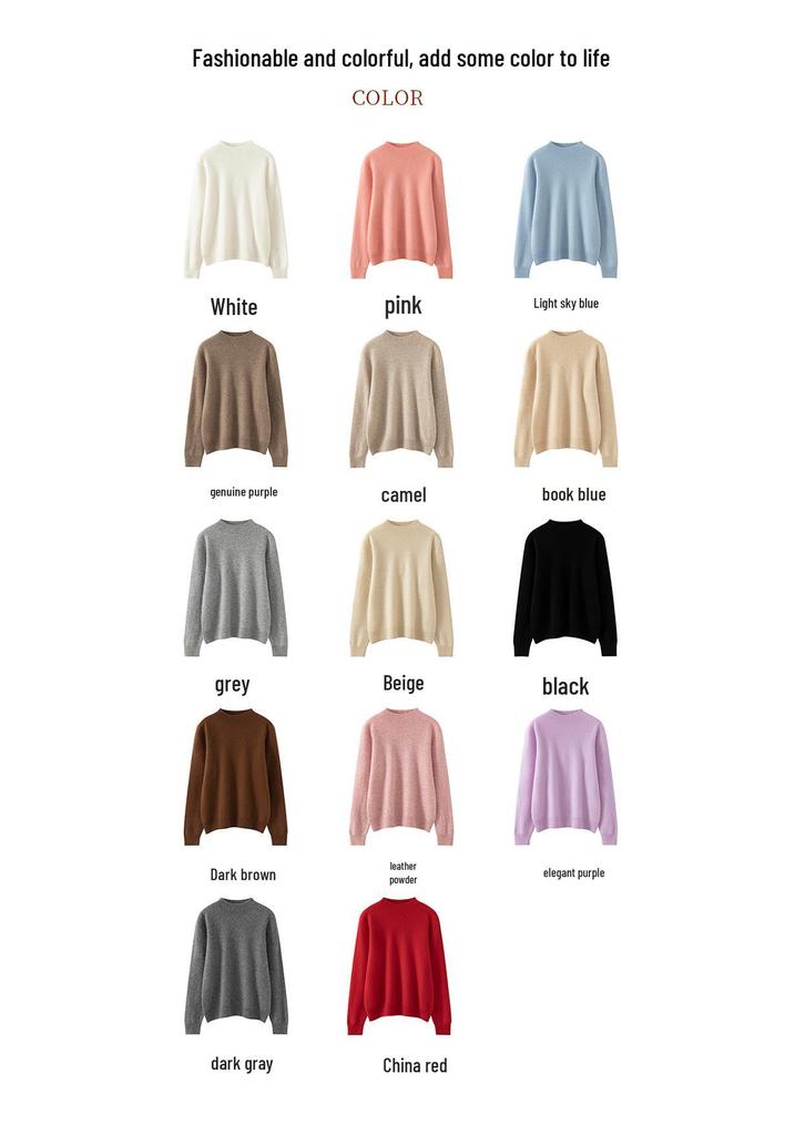 Women's Pure Cashmere Half-High Neck Pullover Sweater - Autumn/Winter Slim-Fit Knitwear