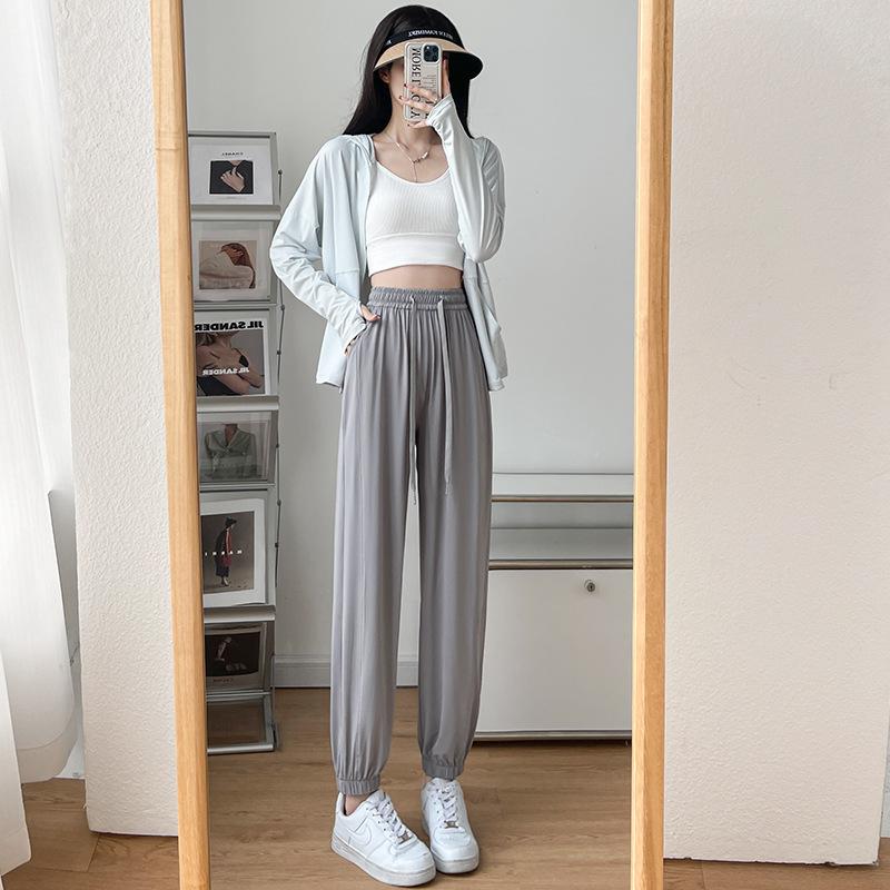 

Sweatpants gray ice silk women s summer thin loose leggings sweatpants mosquito-proof small cool quick-drying sunscreen pants S- (recommended 80-47.5 kg) світло-сірого кольору