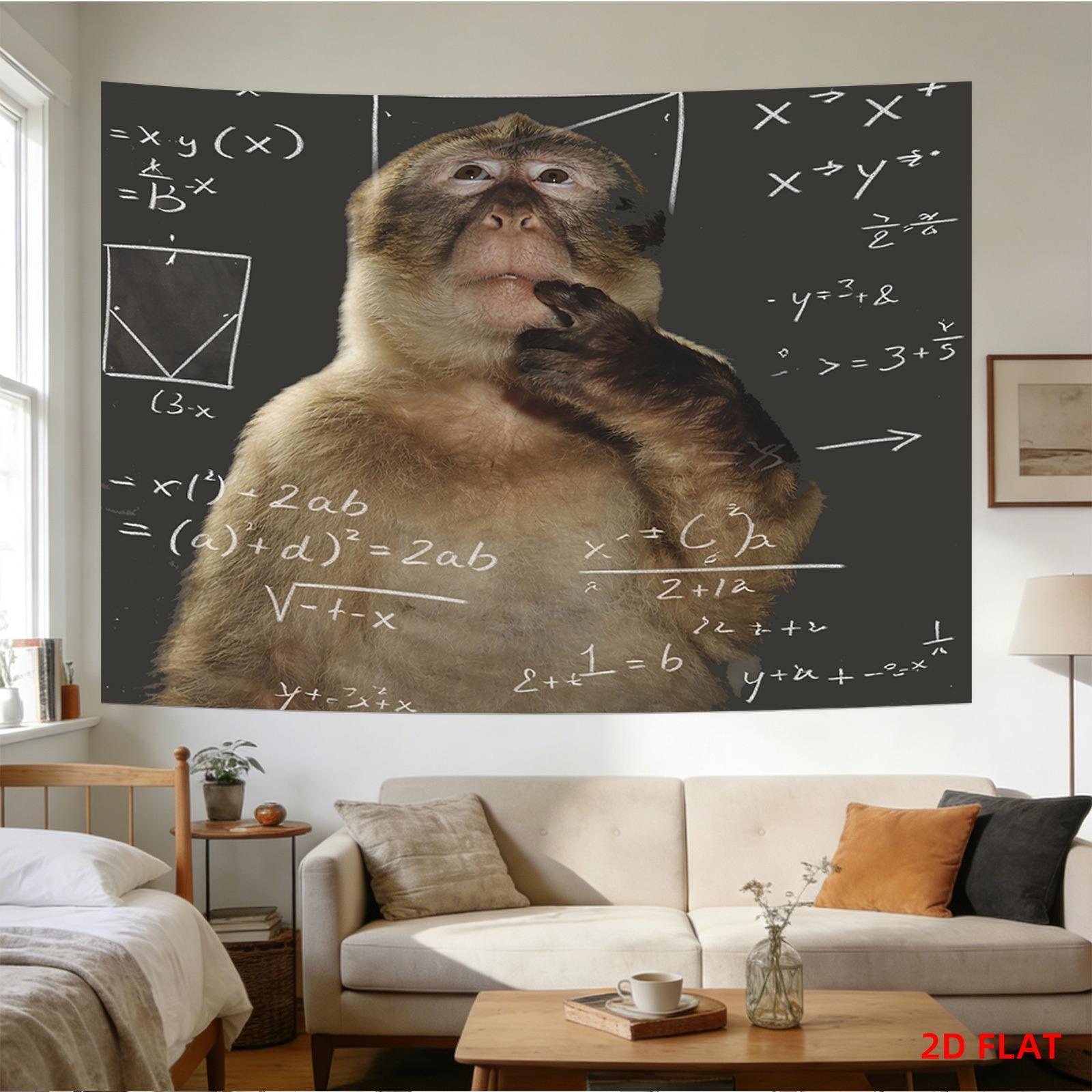 

Monkey Math Meme Tapestry Funny Chalkboard Formula Print Polyester Wall Hanging Humorous Nerd Decor for Bedroom Living Room 74x94cm(29x37in)
