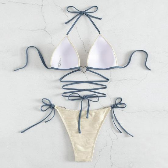 1 Set Women's Swimsuit Suit with No Underwire Chest Pad Three-dimensional Folds Hanging Necks