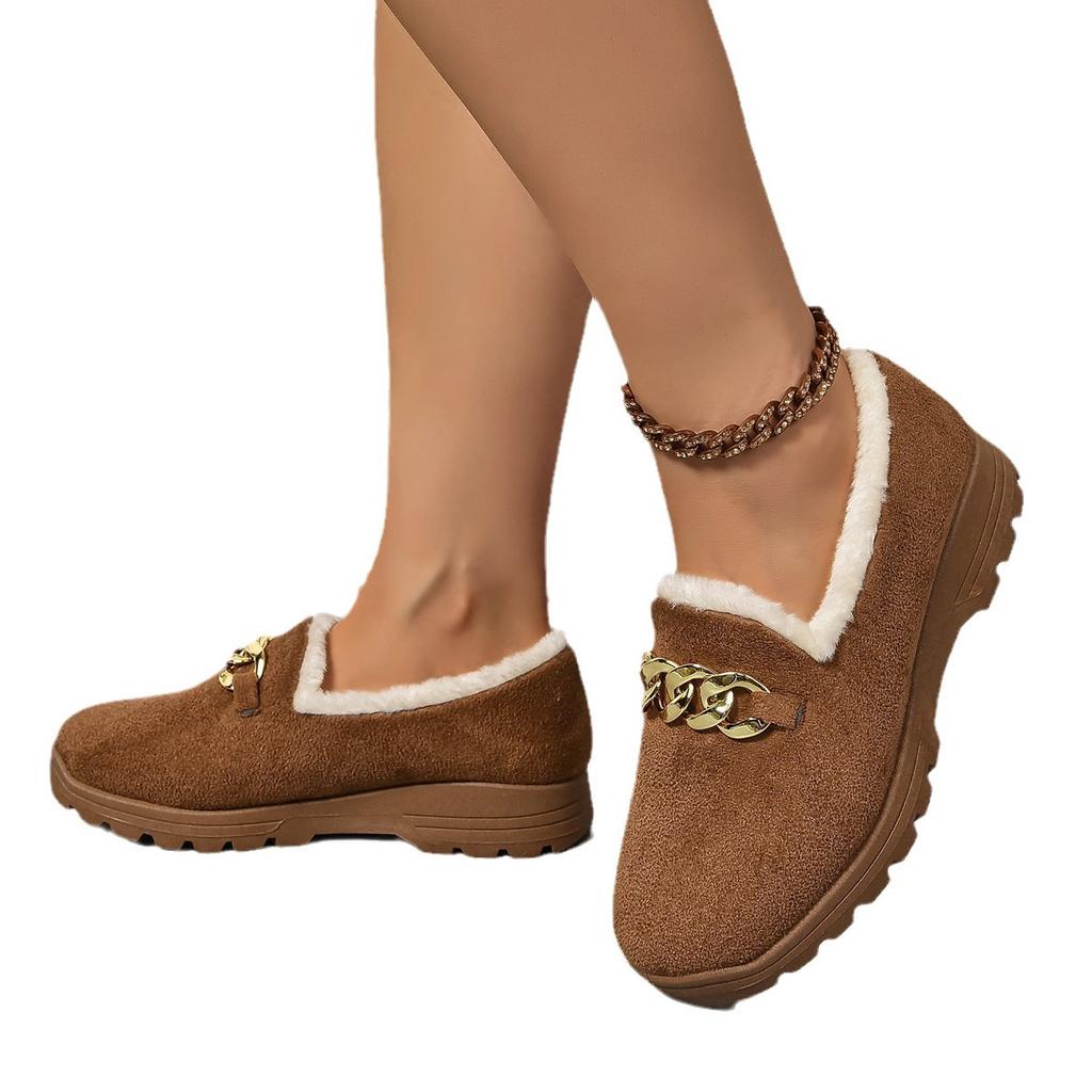 Winter Chain Thick Heel Muffin Cotton Shoes Women's Thick-soled Large-size Velvet Warm Snow Boots