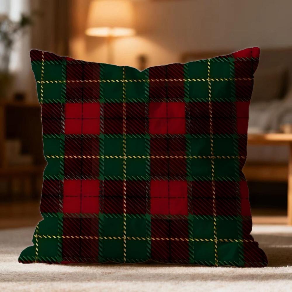 Popular Christmas Plaid Cushion Cover Soft Washable Pillow Case Multi-Scene for Couch Bed Travel Office Use