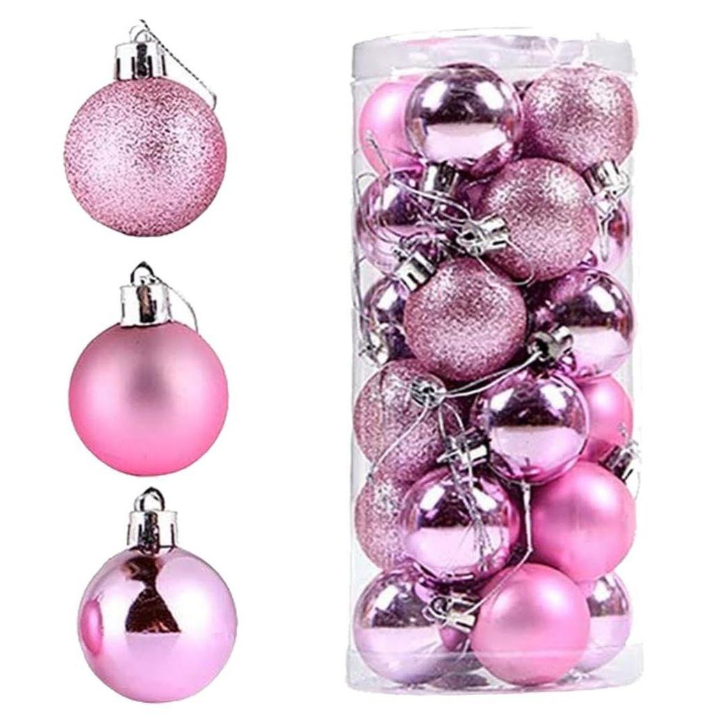 24 Pink Christmas X-Mass Tree Decoration Balls Hangings Ornaments Xmas Hanging Tree Balls Merry Christmas Ball Bauble Decoration for Home Party