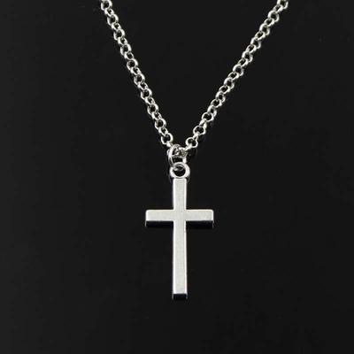 Collier avec pendentif en forme de croix Double face pour fille, classique et Simple, couleur argent Antique, chaîne courte et longue, bijoux pour femmes