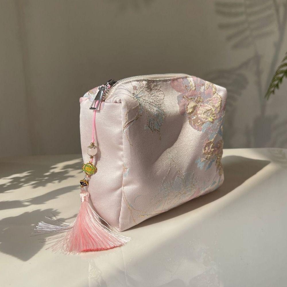 Breathable Polyester Cosmetic Bag Zipper Closure Embroidery Floral Makeup Organizer Chinese Style Beauty Case Cosmetics Storage