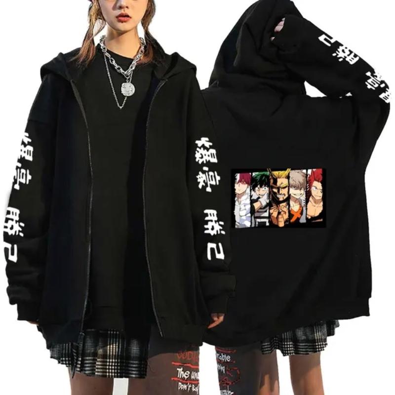 Hot Anime My Hero Academia Himiko Toga Graphic Print Hooded Men Women Zipper Hoodies Oversized Sweatshirt Harajuku Zip Up Jacket