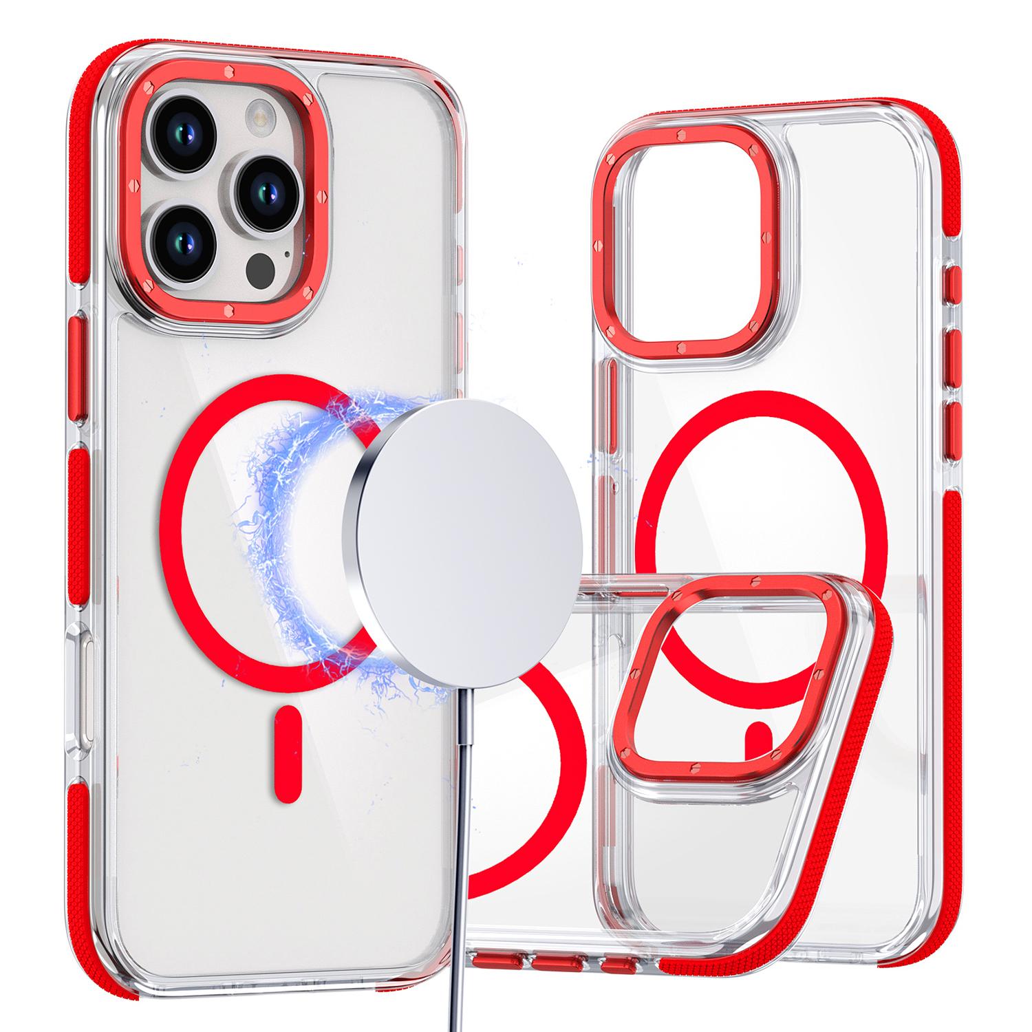 

For iPhone 16 Pro Max Case Anti-Drop Dual Color PC+TPU Transparent Phone Cover Compatible with MagSafe Red