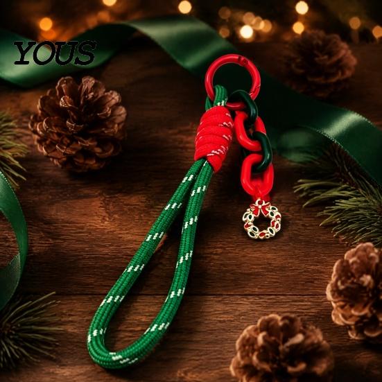 Braided Rope Lanyard Christmas Wristlet Keychain, Keychain with Santa Snowman Xmas Decorative Reindeer Charm, for Backpacks Hangbags Festive