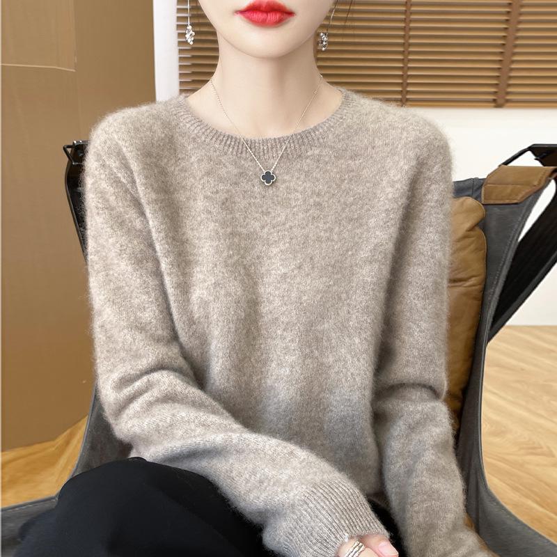 Höst/Vinter 100% Ull Rundhals Slim Fit Dammode Stickad Tröja