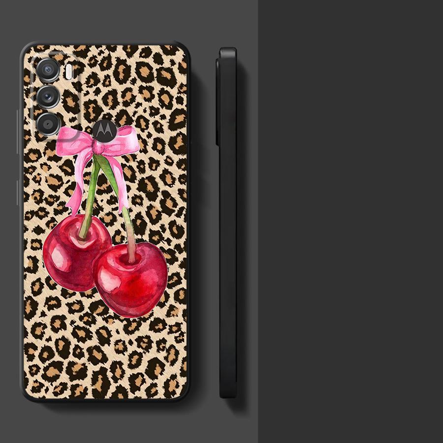 

Case for Motorola Moto G32 G22 Edge40 G60s G51 G73 G52 G71 G50 Edge 20 Pro 30 Lite G53 G30 Phone Cover Leopard Cherry Motorola Edge 30