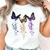 Womens Casual Short Sleeved Tshirt with Butterfly Heart Cartoon Pattern Round Neck Short Sleeved Womens Tshirt
