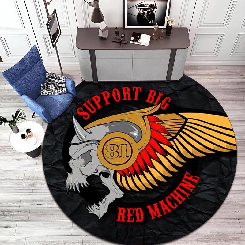 Gang violence Motorcycle enthusiasts Hells Angels Motorcycle Club circular carpet is soft, home, bedroom, door mat decoration, and non slip carpet E5