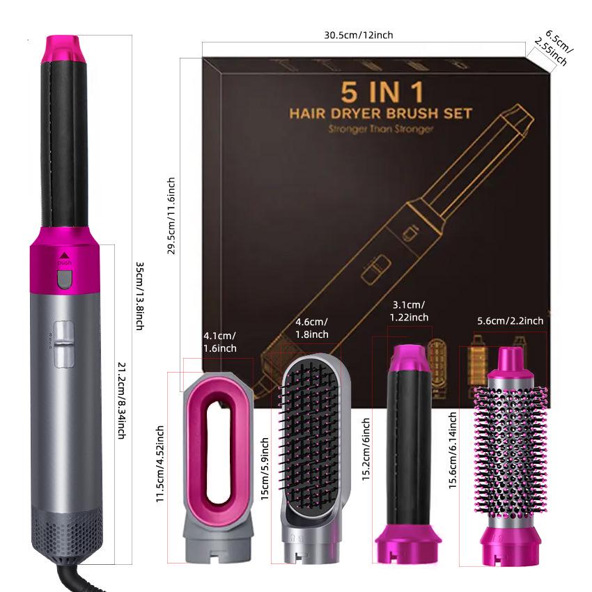 5-in-1 Multi-Function Hair Styling Tool: Hot Air Comb, Dual-purpose Hair Dryer, Straightener, Curling Iron