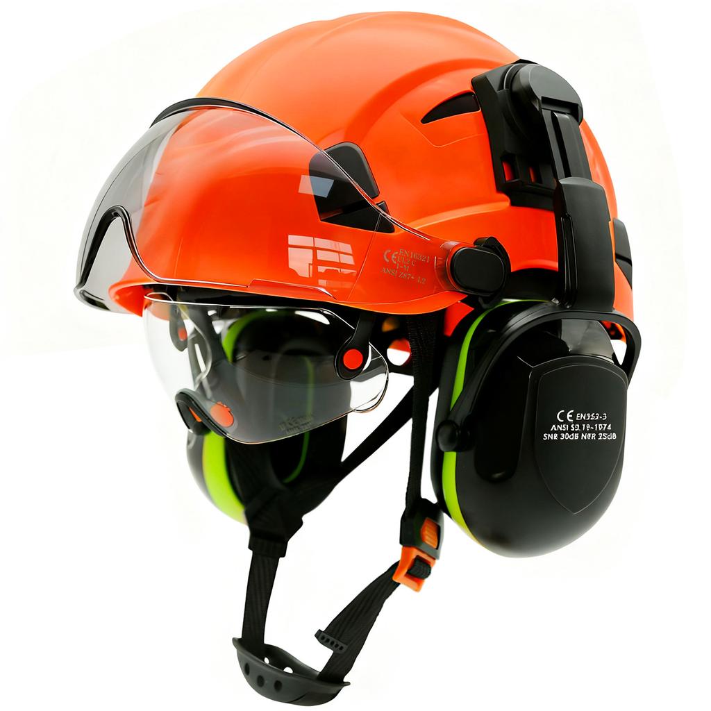 Casco di Sicurezza con Visiera Integrata Occhiali di Protezione Colore a Contrasto Paraorecchie Riduzione del Rumore per Ingegnere Elmetto da Lavoro Industriale ANSI