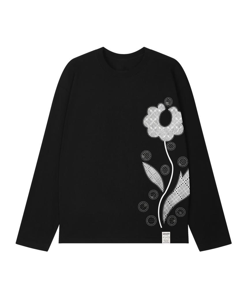 GRAVER [Unisex] Lace Flower Long Sleeve T-Shirt_3 Colors