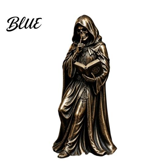 Study Room Decor Gothic Hooded Reaper Reading Book Resin Statue Mystical Wizard Skull Figurine Spooky Sculpture Desktop Bookshelf Decor Dark S