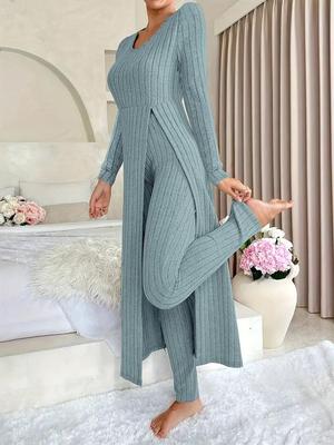 Ensemble deux pièces à manches longues et fente à col rond de style européen-américain - Collection Printemps
