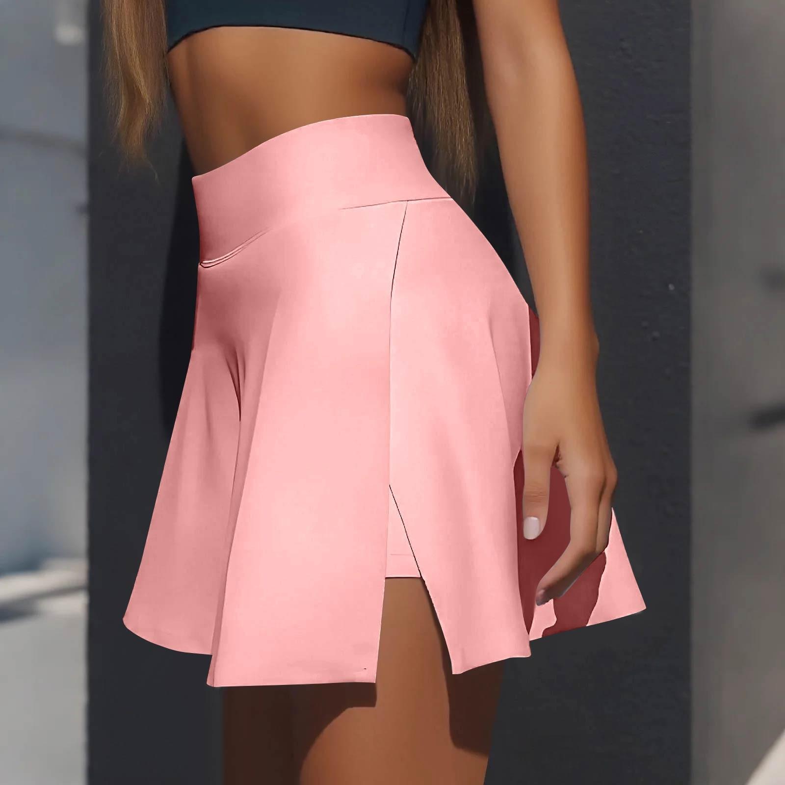 

Женская повседневная однотонная короткая полуюбка с высокой талией, спортивная юбка, плиссированная юбка XL розовый