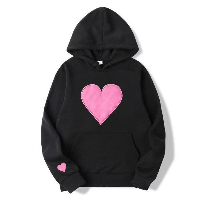 Heart-Shaped Valentine’s Day Loose Casual Couple Hoodie with Plus Velvet