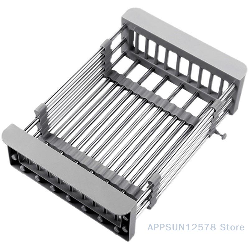 Kitchen Draining Rack Household Stainless Steel Retractable Sink Rack Shelf Cutlery Thickerstorage Dish Organising Shelf