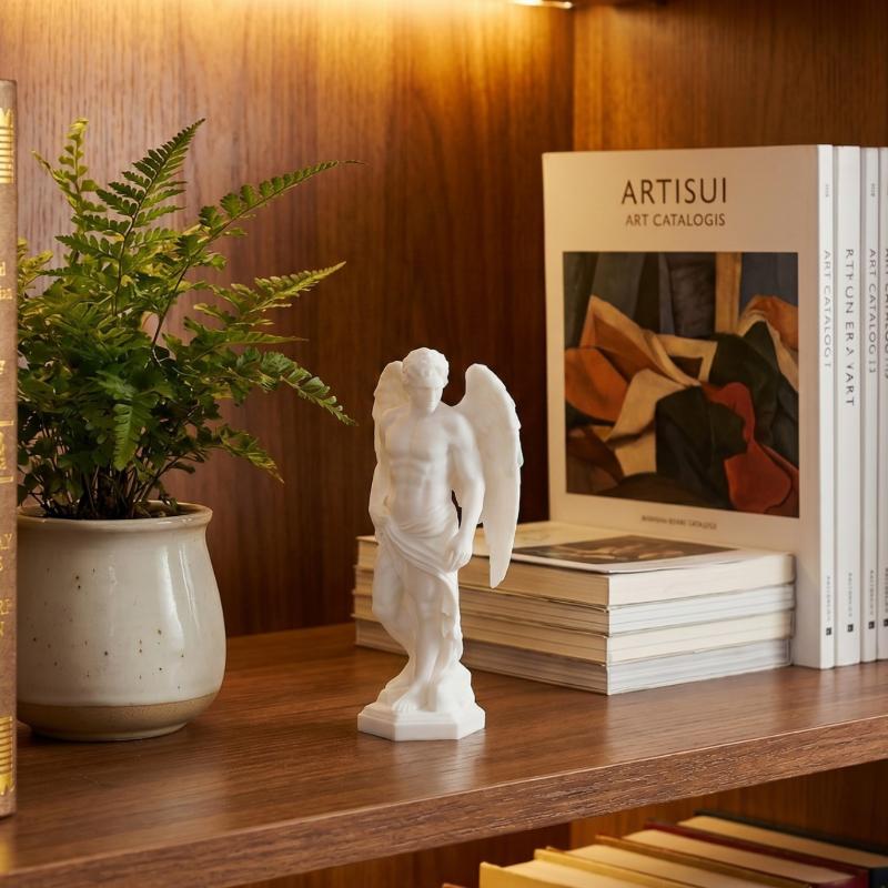 3D Printing White Resin Male Angel Sculpture Greek Style Winged Warrior Desktop Art Ornament
