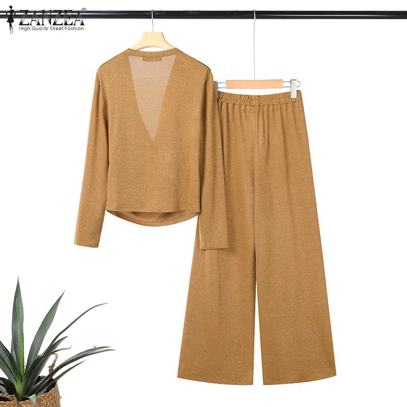ZANZEA Women Long Sleeve Blouse and Pants Casual Autumn Two Piece Sets
