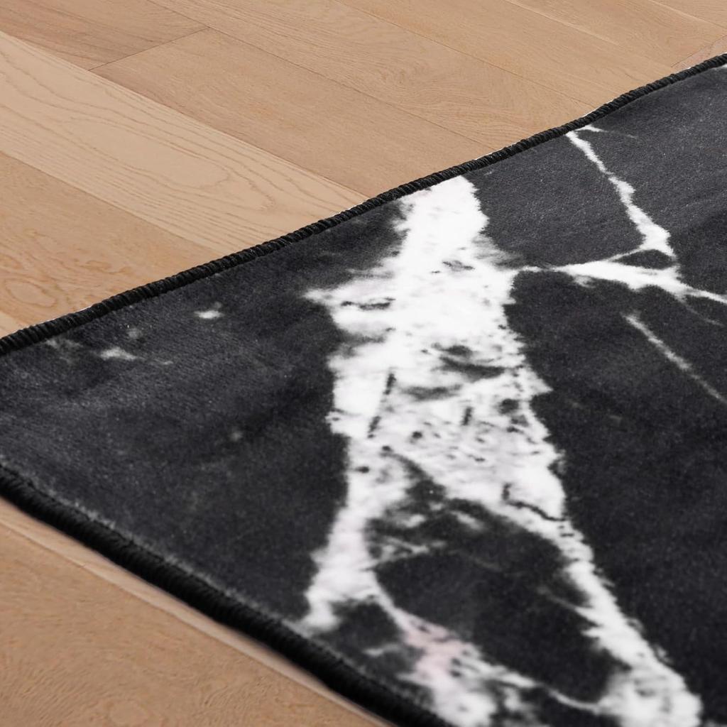 Modern Black White Marble Print Area Rug, Abstract Stone Pattern Non-Slip Floor Mat for Living Room Bedroom Home Decor Carpet