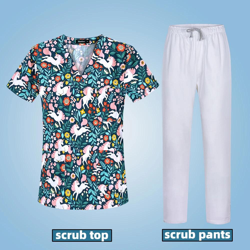 Bluze Medicale cu Imprimeu Animalier pentru Chirurgie, Îngrijire, Salon de Frumusețe, Haine de Lucru, Uniforme pentru Controlul Sănătății Veterinare a Animalelor de Companie