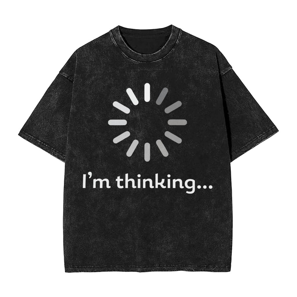 Thinking Loading Wheel Icon T Shirt Hip Hop Washed Cotton Oversize T-Shirt  Vintage  Wo Tops Streetwear Summer Tops Tees