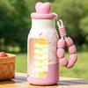 Yousheng Stainless Steel Insulated Water Bottle with Straw, 400ml Cartoon Thermal Cup for Women Girls, Leakproof Portable Travel Mug for Coffee Tea