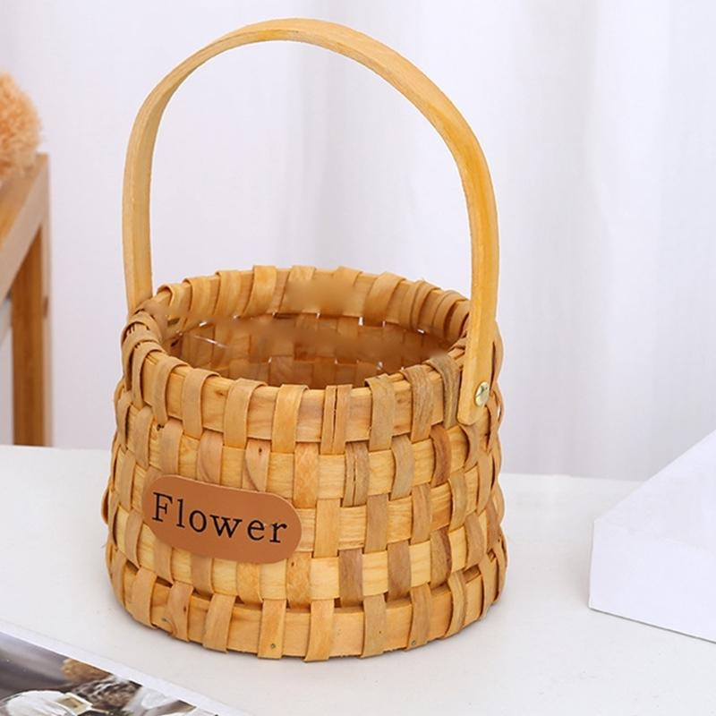 Fashionable Handheld Bamboos Baskets Portable Arrangement Containers for Flowers Garden Decoration and Bridals Accessory