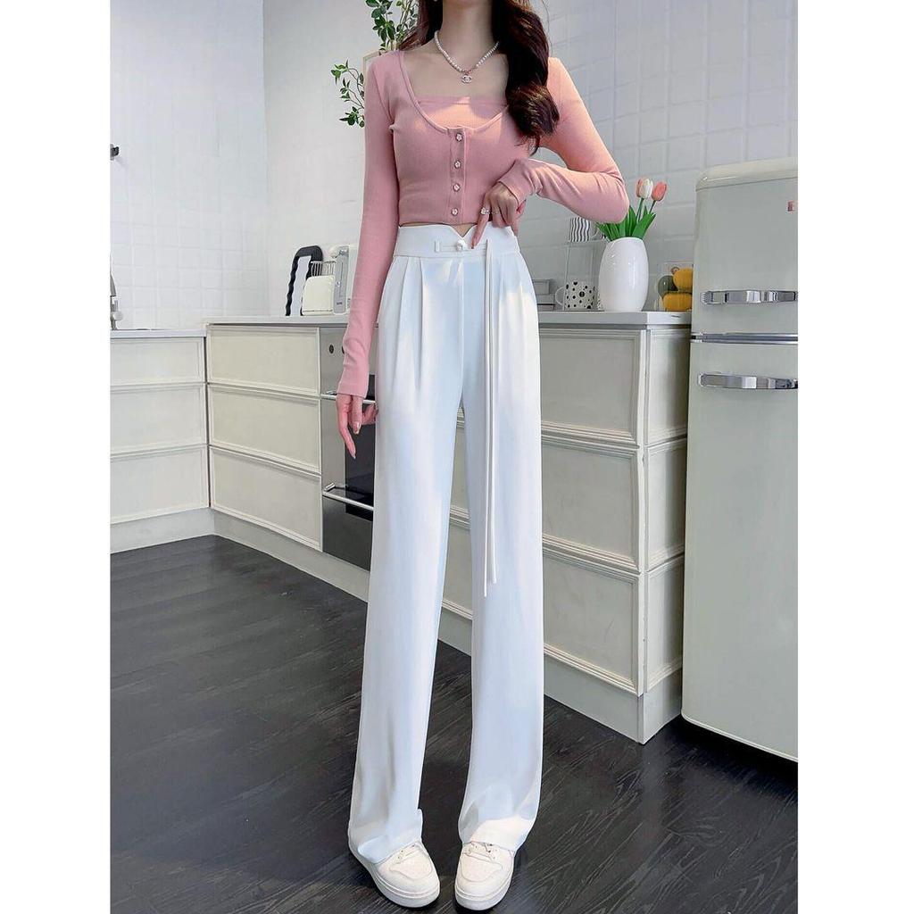 New Chinese Style 2025 Spring/Summer Women's High Waist Plus Size Wide-Leg Pants with Frog Buttons