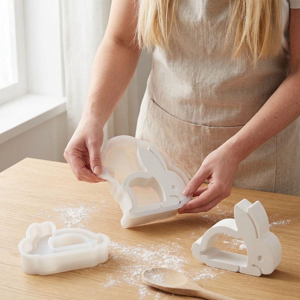 Non-Stick Easter Bunny Mold Heat-Resistant Flexible Silicone Rabbit Mold Handmade Candle Holder Mold Candle Making