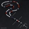 Red Stone White Crystal Rosary Beads Necklace Women Men Catholic Christ Hematite Cross Pendant Necklace Meditation Mala Jewelry