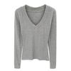 Melanoid V-Neck Coffee T-shirt: Women's Slimming Long Sleeve Base Layer for Autumn/Winter