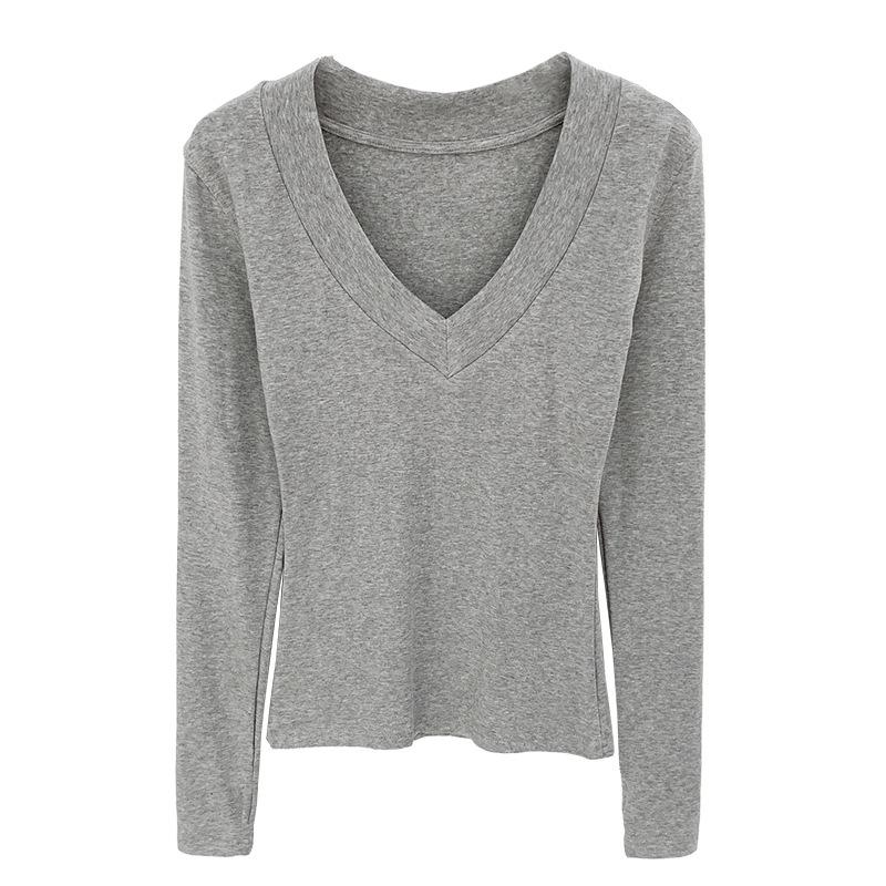 Melanoid V-Neck Coffee T-shirt: Women's Slimming Long Sleeve Base Layer for Autumn/Winter