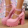 Spring New Fashionable Versatile Coarse Heel Women's Shoes Solid Color Buckle Round Head High Heels Elegant Simple Women's Shoes