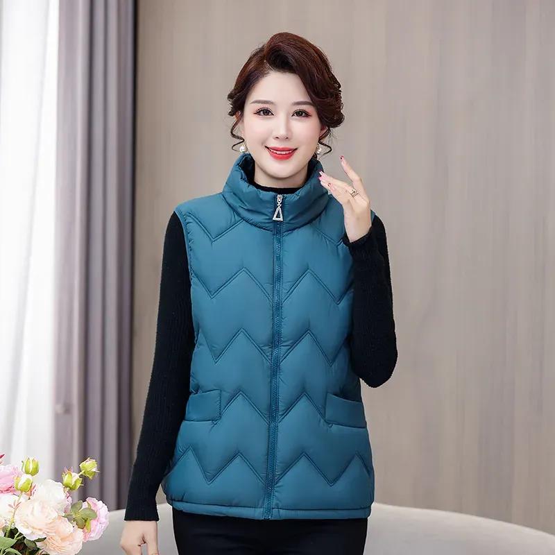 Down Cotton Vest Women's Short Autumn and Winter Western Style Cotton Waistcoat Plus Size Stand-up Collar Vest Mother's Jacket