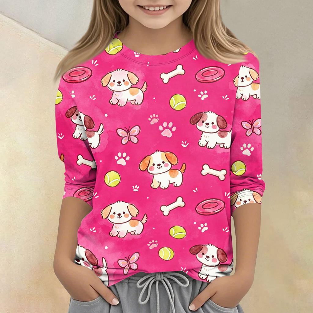 Kinder Tierdruck Rundhals Dreiviertelarm Lässiges T-Shirt Weicher Bequemer Stoff Geeignet für den Alltag und Spielzeit
