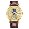 PINTIME Luxury Gold Stainless Watch Dragon Skeleton Mechanical Watch Men Moon Phase Tourbillon Wristwatch