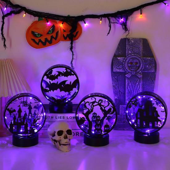 Halloween Night Light Spooky Table Lamp Double Sided Light-up Bat Gothic Castle Decoration for Horror Themed Parties Haunted Houses