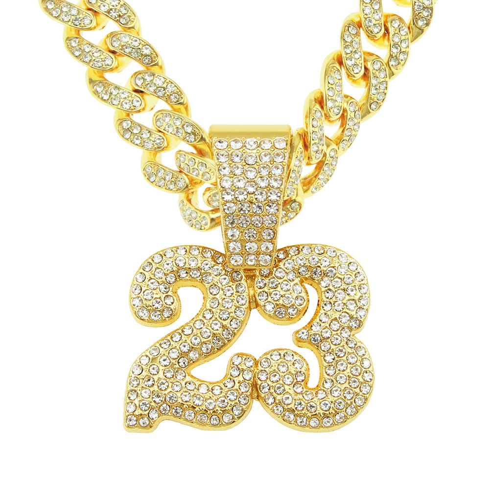 Collana Uomo Donna Con Ciondolo Numero 23 Cristallo: Gioiello Hip Hop Fashion 50cm