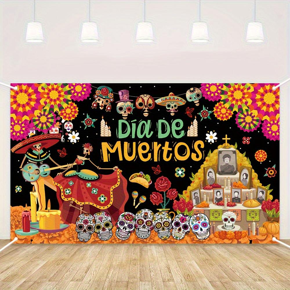 1PCS Day of the Dead Banner - Mexican Day of the Dead Polyester Hanging Decoration with Skull Marigold and Skull Patterns