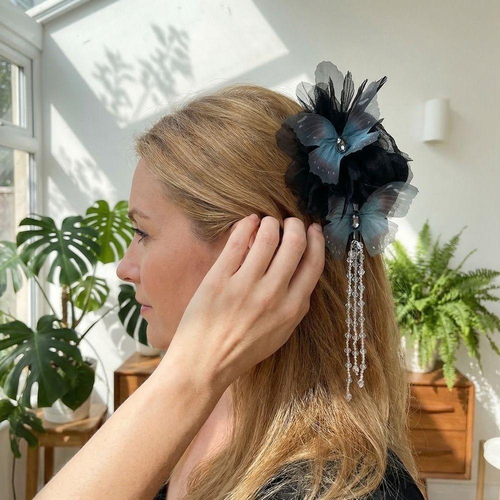 Beads Butterfly Tassel Hair Claw Clips Elegant Ancient Style Hairgrips  Girls