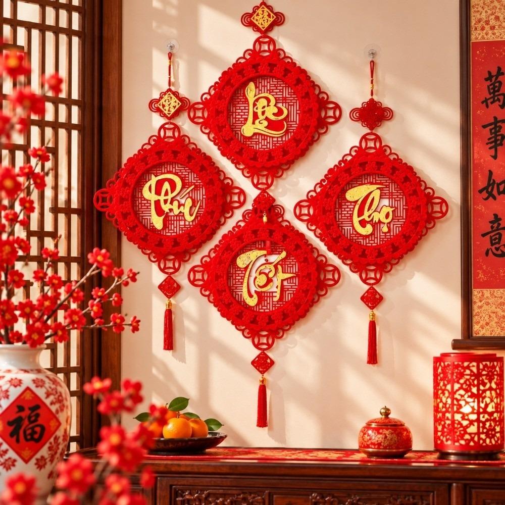 Traditional Lunar New Year Decorations Tassels Chinese Style Goat Year Festival Pendants Blessing Word Fan Shape