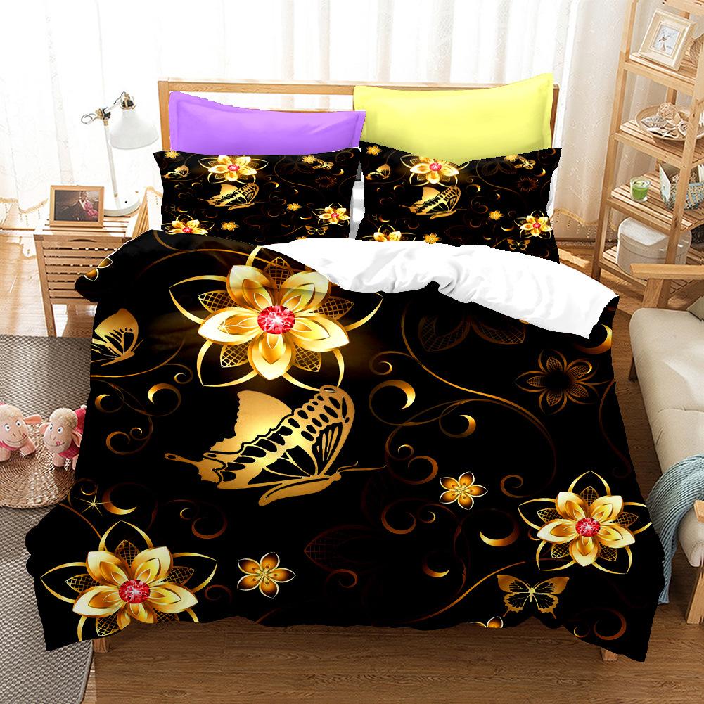 Comforter Golden Butterfly King/Queen Sizepretty Blue Butterfly Bedding Set Women Insect 2/3Pcs Comforter