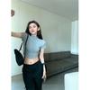 Summer Short Shoulder Skinny Short Sleeve T-Shirt Women's Pure Desire Atmosphere High Waist Navel Spicy Tights
