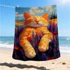 1 Stück Lavendelfeld Katzenmotiv Outdoor Weiche Polyester Flanell Decke Vielseitig für alle Jahreszeiten , Weich , Gemütlich , Warm Ganzjahres gesteppte Decke ,